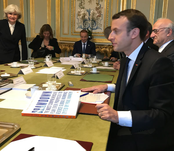 Emmanuel Macron at a convening of international leaders on climate.